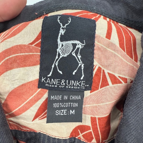 Kane Unke Jacket Men Medium Black Gray Stripes Canvas Button Up Shirt Military - Picture 8 of 13